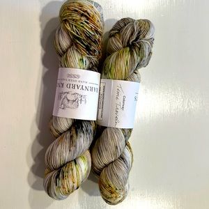 Barnyard knits hand dyed yarn 75% merino 25% nylon. 463 yards each skein.